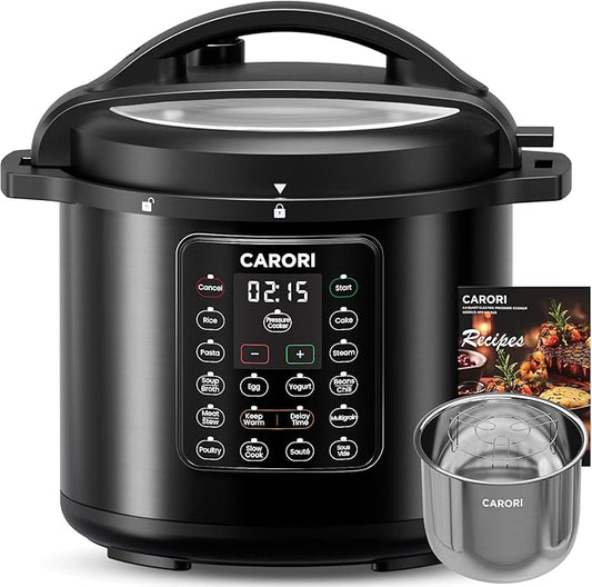 1200W 12-in-1 Electric Pressure Cooker 8Qt, Stainless Steel Pressure Cooker, Slow Cook Rice Cooker Steamer Saut챕, Yogurt Maker, Warmer & Sterilizer with Recipe, Safer Venting Design, Black