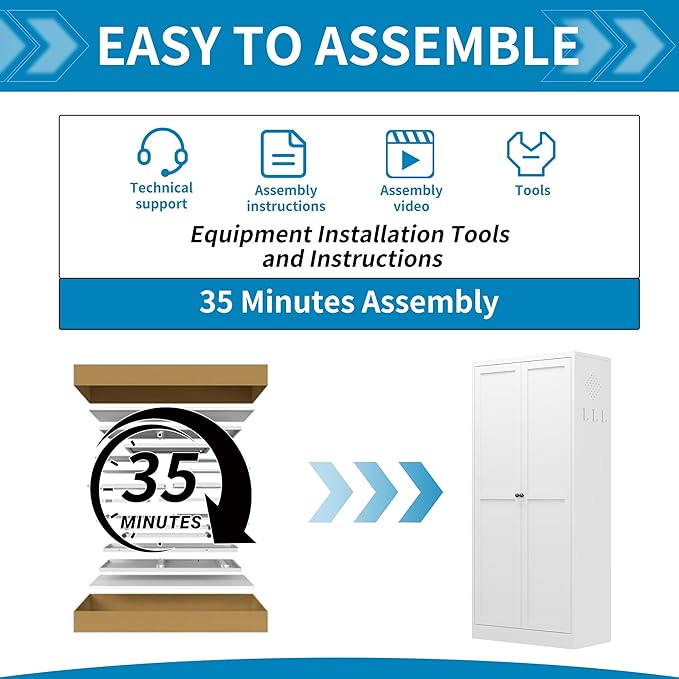 5-Tier White Steel Pantry Storage Cabinet with 2 Doors & 4 Adjustable Shelves, Tall Metal Cabinets for Kitchen, Living Room, Garage, Heavy Duty Freestanding Utility Cabinet, Assembly Require