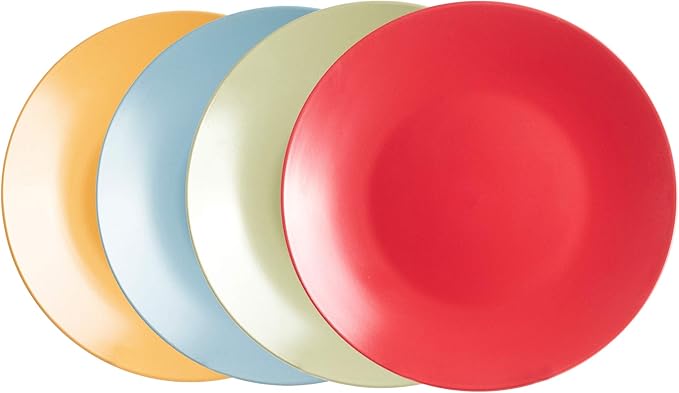 Stoneware Two-Tone Colors Life 16pc Dinnerware Set竊똎utside Shinny Black + Inside Matte Finished Very Funny - 4 Assorted Colors Turquoise, Olive, Curry and Red