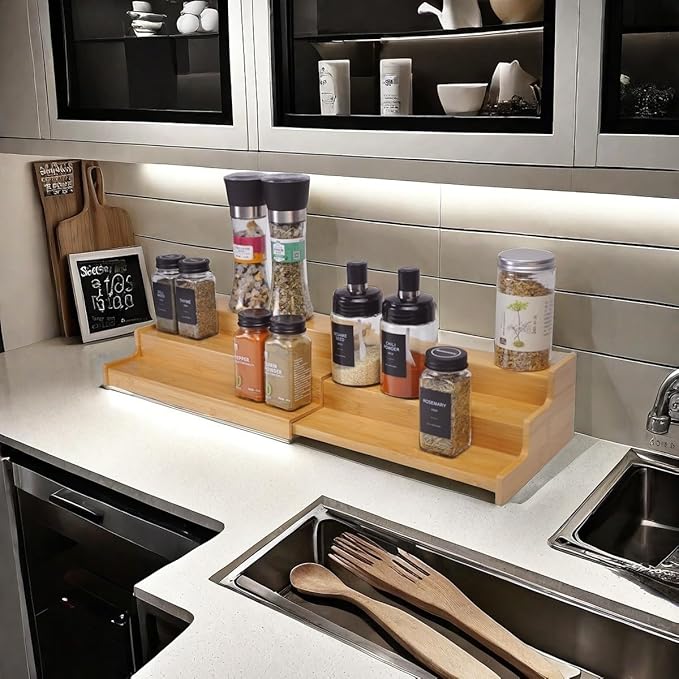 JinDoWin Spice Rack Organizer For Cabinet, Spice Organization For Cabinet, Spice Rack For Countertop,15.7 Inch Adjustable Seasoning Organizer Spice Organizer (1 Pack, Large)