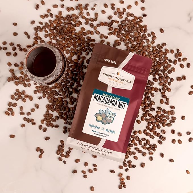 Fresh Roasted Coffee, Hawaiian Macadamia Nut Flavored Coffee, 12 oz, Medium Roast, Kosher, Ground