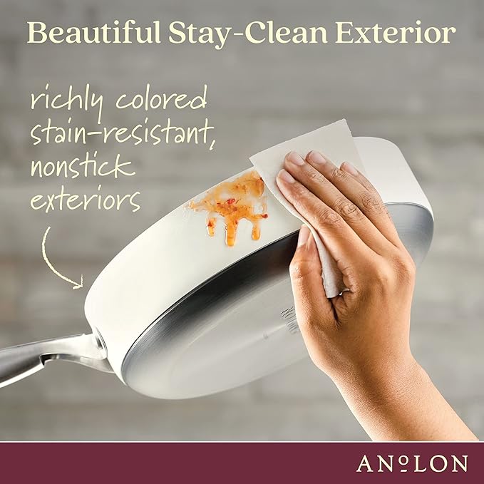 Anolon Achieve Hard Anodized Nonstick Saut챕 Pan with Lid, 3 Quart - Cream