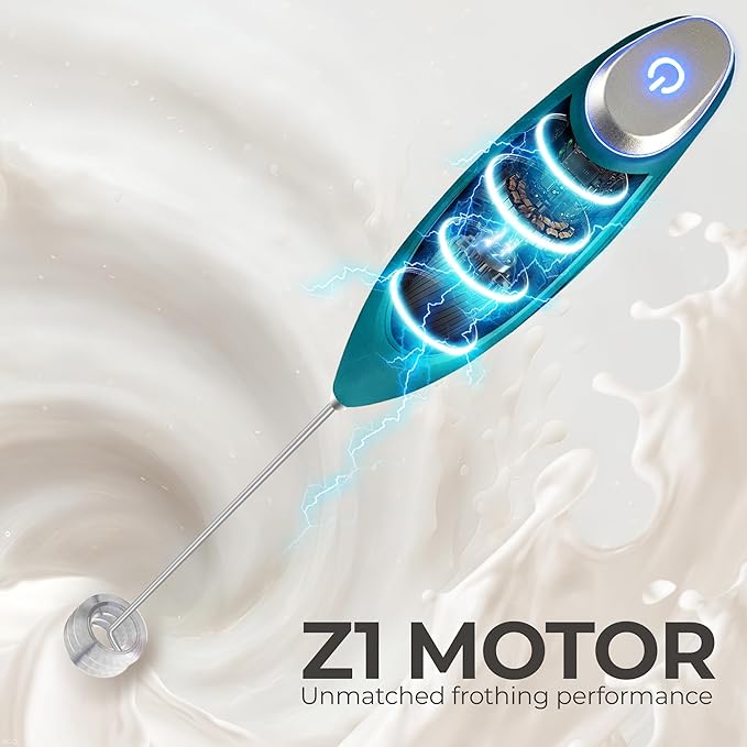 Zulay Kitchen Patented Tornado Triple Whisk Milk Frother with 4 Duracell Batteries ??Handheld Foam Maker for Coffee, Lattes, Matcha & Hot Chocolate ??Rich, Creamy Froth in Seconds