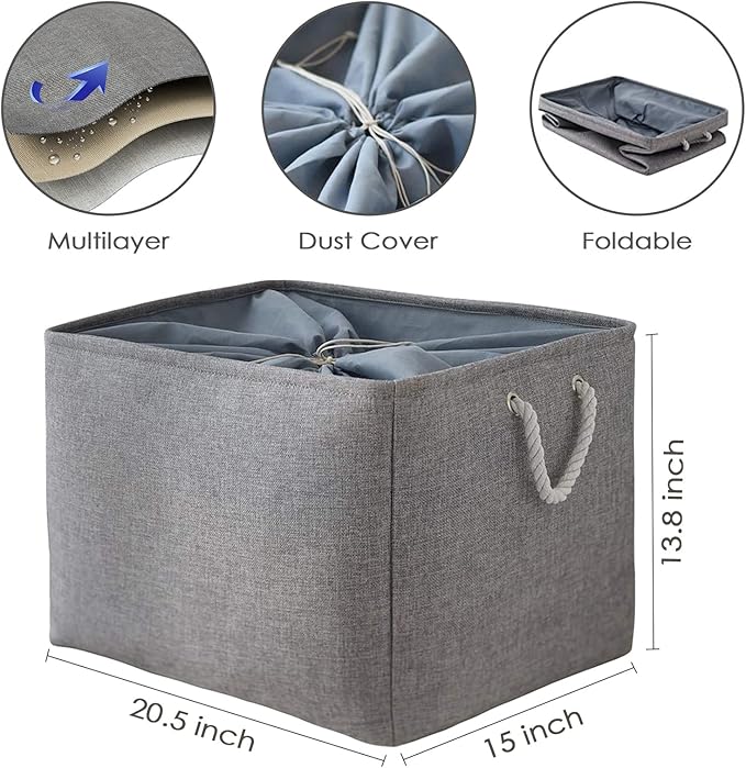 TheWarmHome Storage Baskets for Organizing, Sturdy Fabric Storage Basket , Foldable Storage Baskets for Shelves Closet Nursery Toy (Grey 3 Pack 20.5횞15.7횞13.8inch)