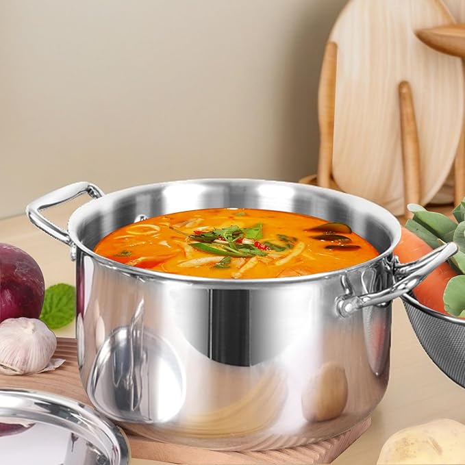 Whole-Clad Tri-Ply Stainless Steel Stockpot with Lid, 8 Quart Large Cooking Pot All Stove Compatible Up to 600?? 18/8 Stainless Steel Kitchen Induction Ready Cookware
