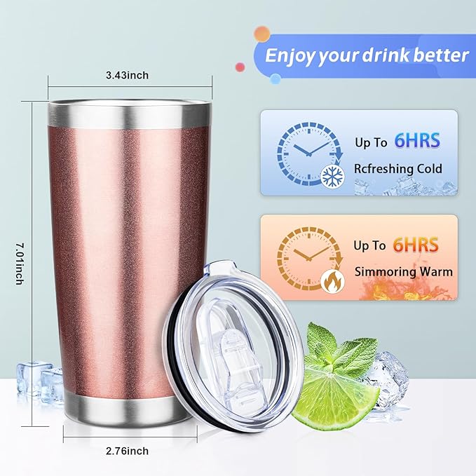ATIKZHE 20oz Tumbler with Straw and Brush, Stainless Steel Vacuum Insulated tumbler, Double Wall Insulated Coffee Tumbler for Outdoor, Home, Travel,Office (Rose Gold,4pcs)