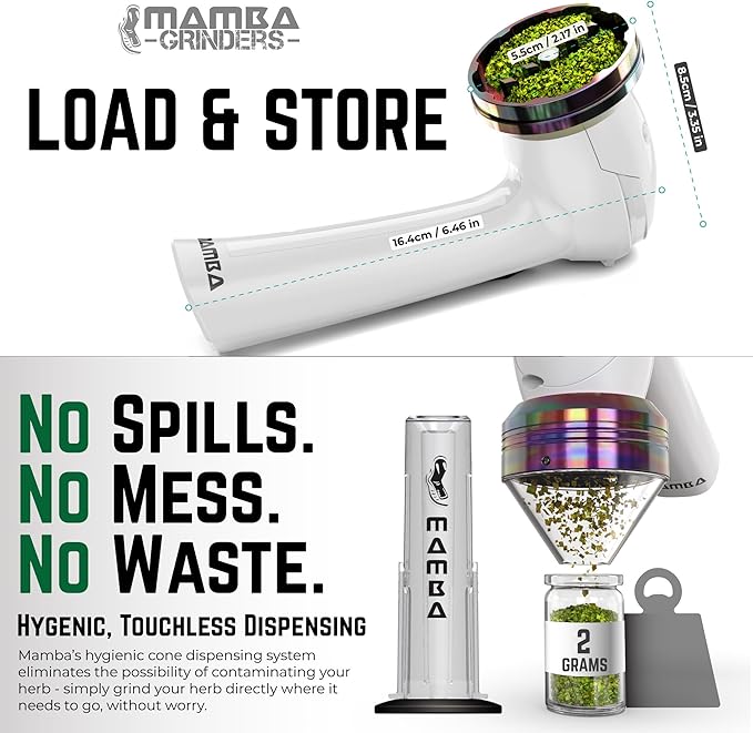 Mamba Grinders Electric Spice Grinder for the Kitchen. Easy to Use USB Rechargeable Grinder, 2g White