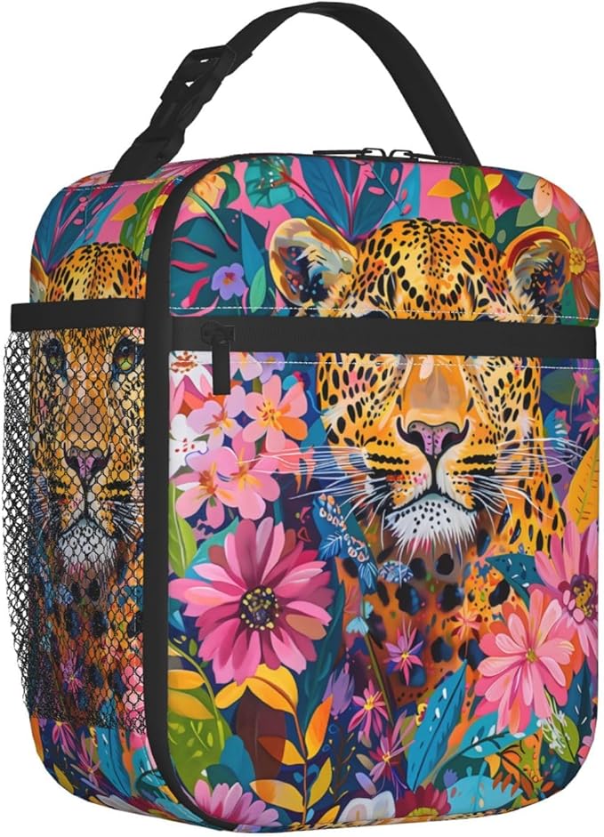 VANZEV Insulated Lunch Box for Women Men, Leopard Floral Lunch Box Reusable Portable Lunch Bag Cooler Tote Waterproof Lunch Container for Office Picnic Work Travel Hiking