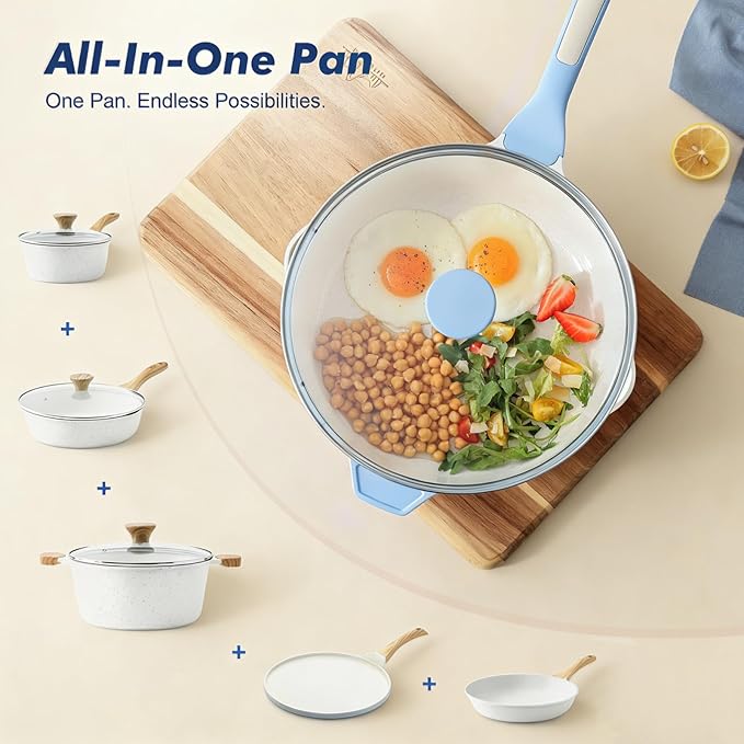 SENSARTE Nonstick Ceramic Saute Pan 10-inch, 3.5QT Nonstick Skillet, Non Toxic Deep Frying Pan with Lid, Stay-cool Handle, Healthy Cooking Pot, Induction Compatible, Blue