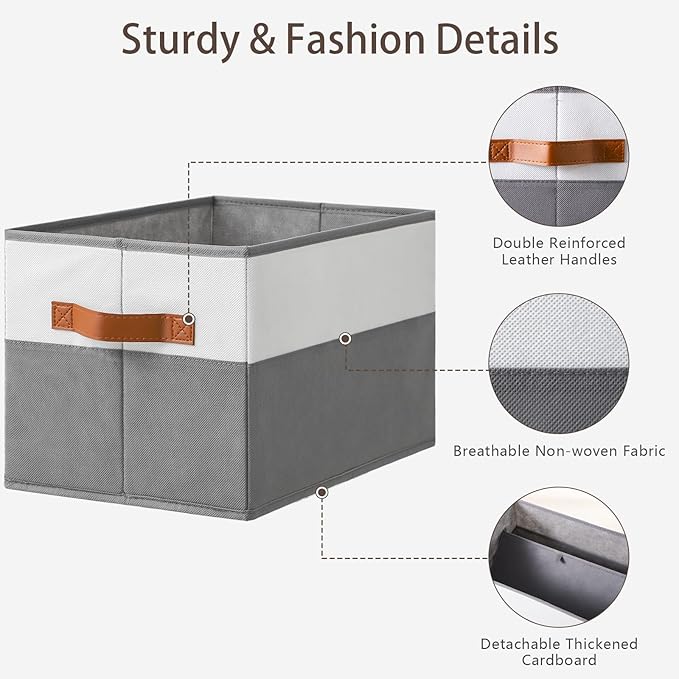 Euct 4 Pack Large Storage Bins with Handle,Collapsible Storage Basket for Shelves,Fabric Closet Organizer for Organizing Clothes Blanket,Decorative Dorm Organizers and Storage