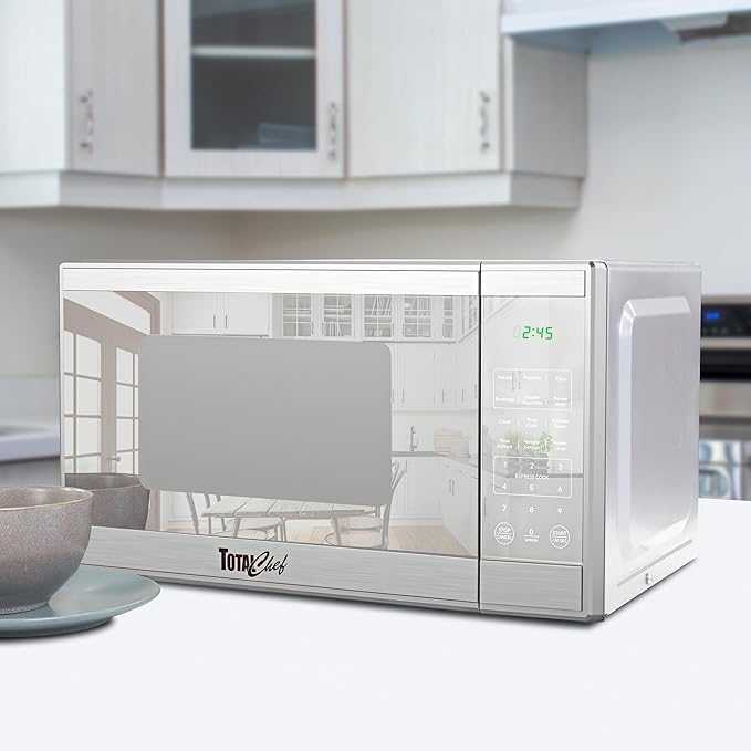 Total Chef 1.3 Cu Ft Microwave Oven ??Compact Countertop Kitchen Appliance, Small Stainless Steel Microwave with Digital Touch, Pre-Set Functions, 12.8??Turntable, 1100 Watt