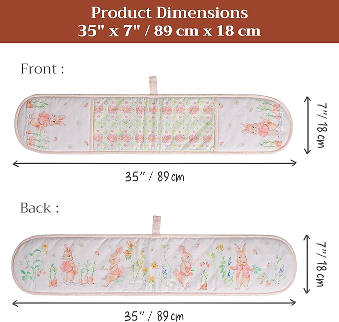 Maison d' Hermine Double Oven Mitts 100% Cotton 7"x35" Double Oven Mitt Heat Resistant BBQ Cooking Gloves with Loop, Baking, Grilling, Home, Kitchen, Handling Hot Pans Spring Summer (Bunny Party)