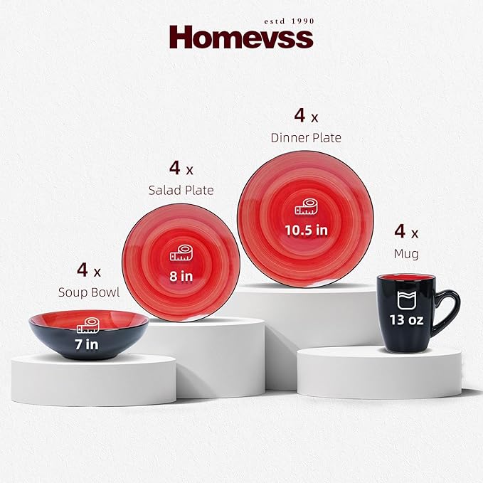 Stoneware Sonoma 16pc Dinnerware Set, Black + Speckled Hand Painting Red