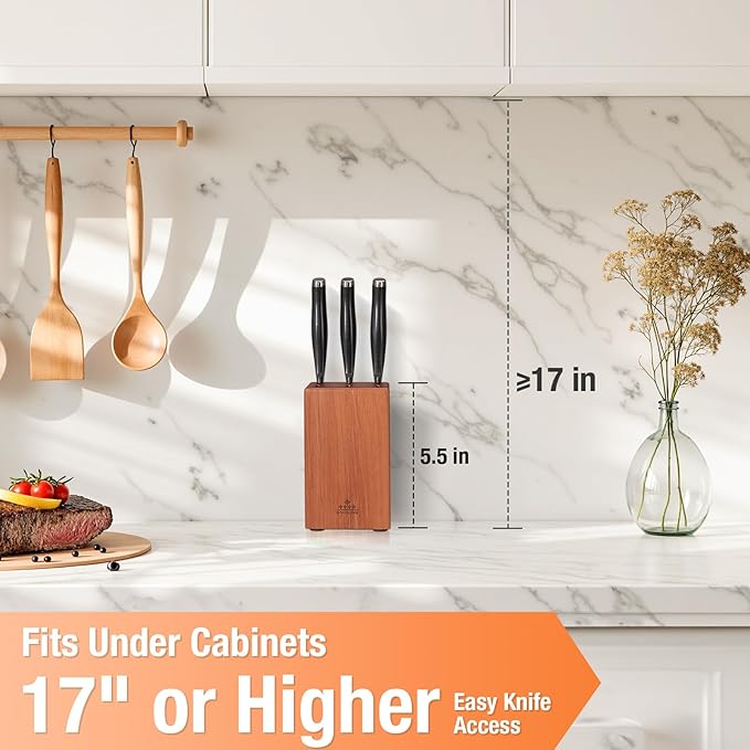 ENOKING 5.5" Steak Knife Block without Knives竊똀cacia Wood Knife Holder with 6 Slot, Small Knife Storage for Home/Kitchen