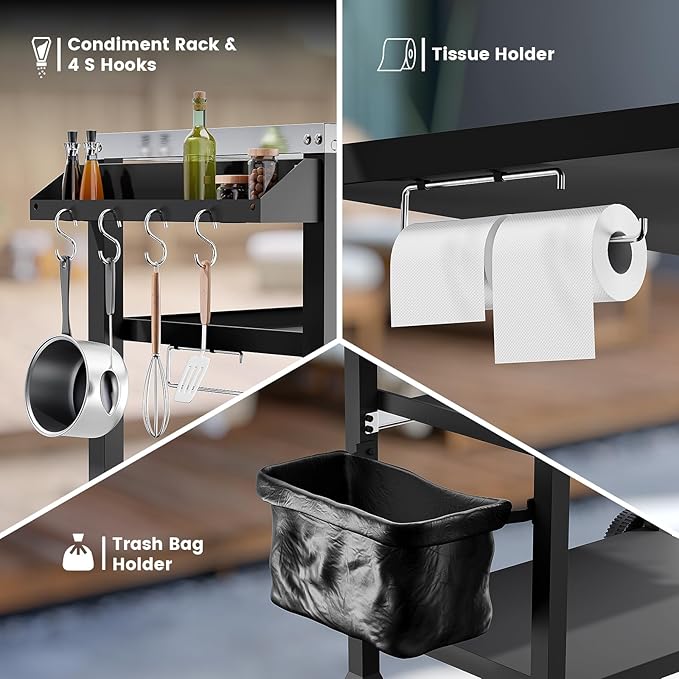 NUUK 3-Shelf Grill Cart for Outdoor with Stainless Steel Top ??20" x 32" Movable Pizza Oven Stand with Wheels Kitchen Prep Table BBQ Cart Worktable