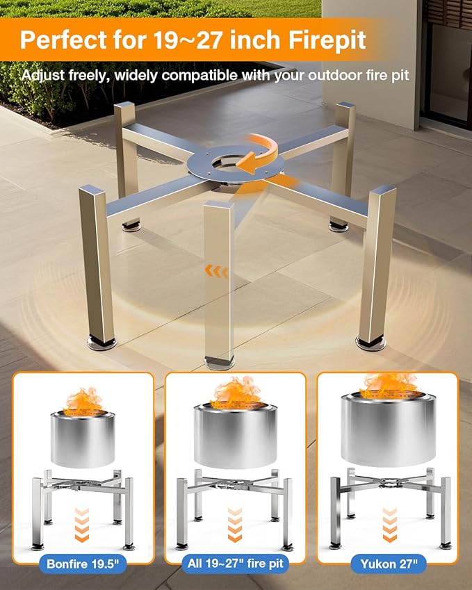 YEFU Stand for Solo Stove Accessories: Adjustable 19-27 inch Fire Pit Stand for Solo Stove Bonfire Yukon and More Outdoor Fire Pit - Fire Pit Accessories for Outside Patio Camping Backyard