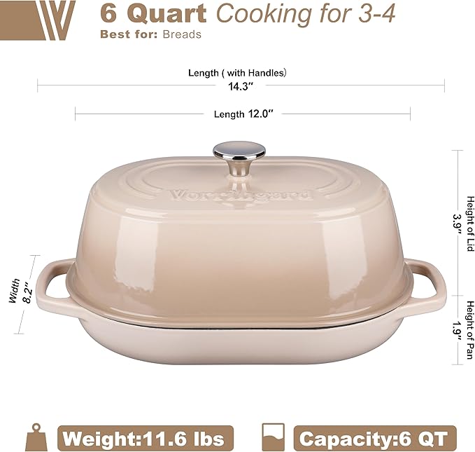 Enameled Cast Iron Dutch Oven Pot with Dome Lid, Oval Bread Oven for Homemade Sourdough Bread Baking, Oven Safe up to 500째F, 6 Quart, Latte