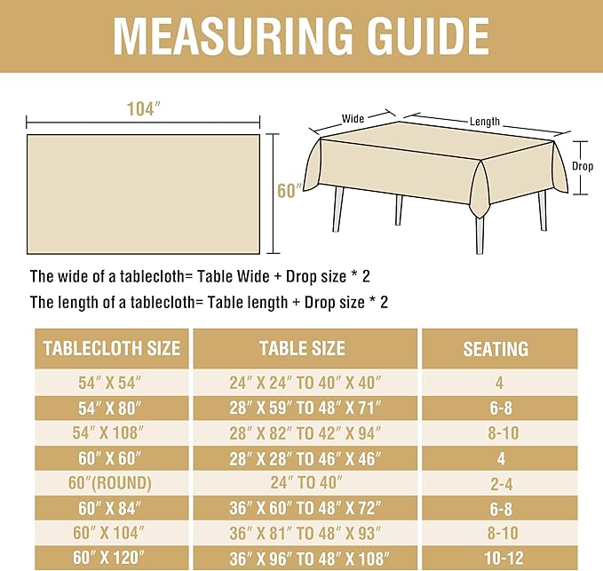 H.VERSAILTEX Linen Table Cloths Rectangle 60 x 104 Inch Premium Tablecloth Spill-Proof Waterproof Table Cover for Dining Buffet Feature Extra Soft and Thick Fabric Wrinkle Free, Natural