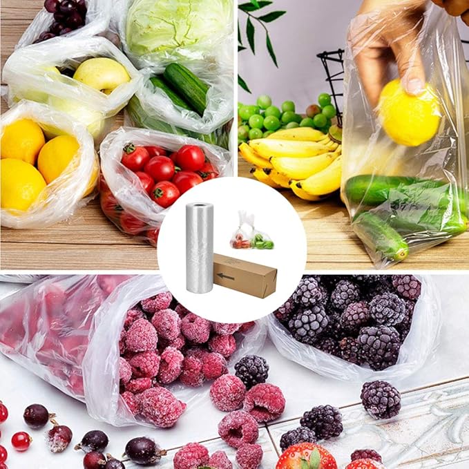 Pinshion Food Storage Bags - 16 x 20 Plastic Produce Bags, Clear, 350 per Roll - Ideal for Fruits, Vegetables, Bread and Groceries