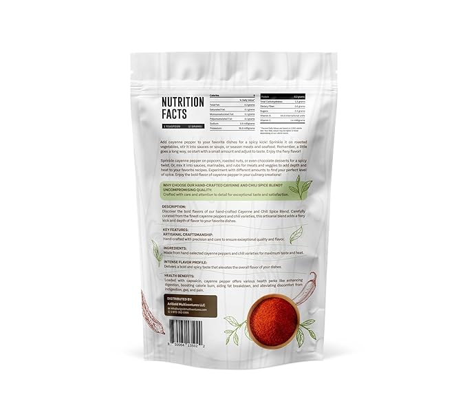 Arigold Organic Cayenne Pepper Powder - Hand Crafted Natural Hot Pepper - Ground Cayenne for Cooking - All-Natural, Non-GMO, Non-Irradiated, SHU 60,000-80,000 Heat, Resealable Bag, Vegan ??6 oz (170g)
