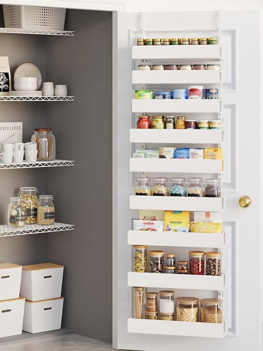 Over The Door Pantry Organizer, 9-Tier Pantry Organization and Storage, Hanging Door Spice Rack Shelves, Home & Kitchen Organization, Laundry & Bathroom Essentials, White