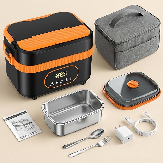 YAAHEIJA Cordless Electric Lunch Box for Adults, 18000mAh & 60W Fast Heating Food Warmer, 1.5L Leak-Proof Container, Adjustable Temp & Keep Warm for Office, Travel, Camping, Truck