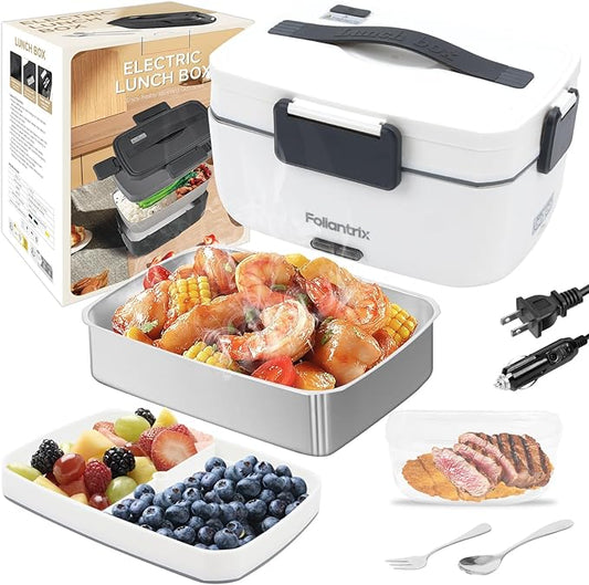Foliantrix Heated Lunch Box 90W Electric Lunch Box for Adults with 2L Stainless Steel Container Portable Food Warmer for Men/Car/Truck/Work/Travel Loncheras Para Hombres De Trabajo 12/24/110v