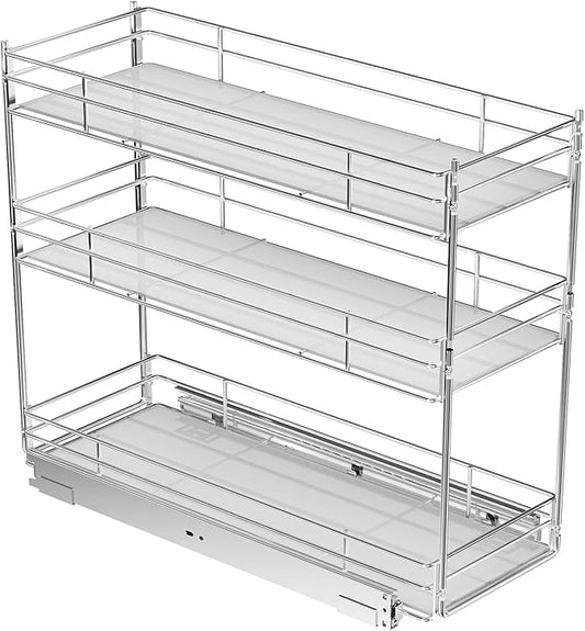 ROOMTEC Pull Out Spice Rack for Narrow Cabinet (6" W X 20쩍" D),3 Tier Heavy Duty Sliding Spice Cabinet Organization Shelf Racks, Pull Out Shelves Under Cabinet Storage for Kitchen