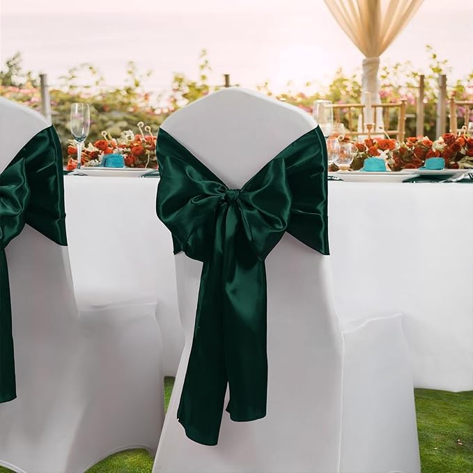 Horbaunal 6 Pack Satin Runners 12 x 72 Inch Bright Silky Smooth Satin Table Runners for Birthday Wedding Party Banquets, Forest Green
