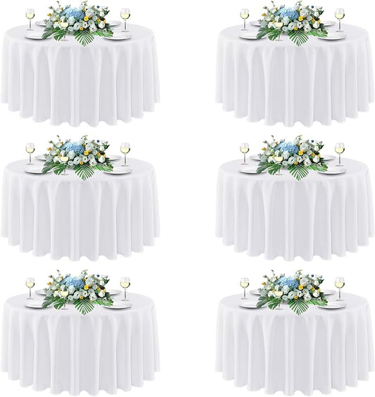 sancua White Round Tablecloths 108 Inch, 6 Pack - Circle Fabric Cloth Table Cloths for Wedding Party Banquet Birthday, Washable Polyester Table Cover (Fit 30-72 Inch Tables)