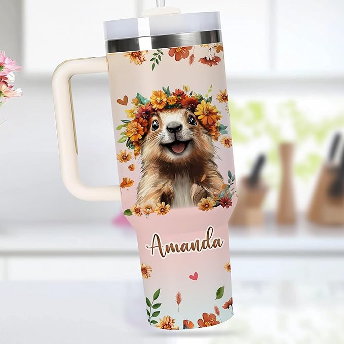 AGGLOMEKC Personalized Cute Capybara Cup - Mother's Day Birthday Gift For Animal Lovers - Just A Girl Who Loves Capybara Tumbler 40oz With Custom Name - Pet Lover Gifts For Women, Her