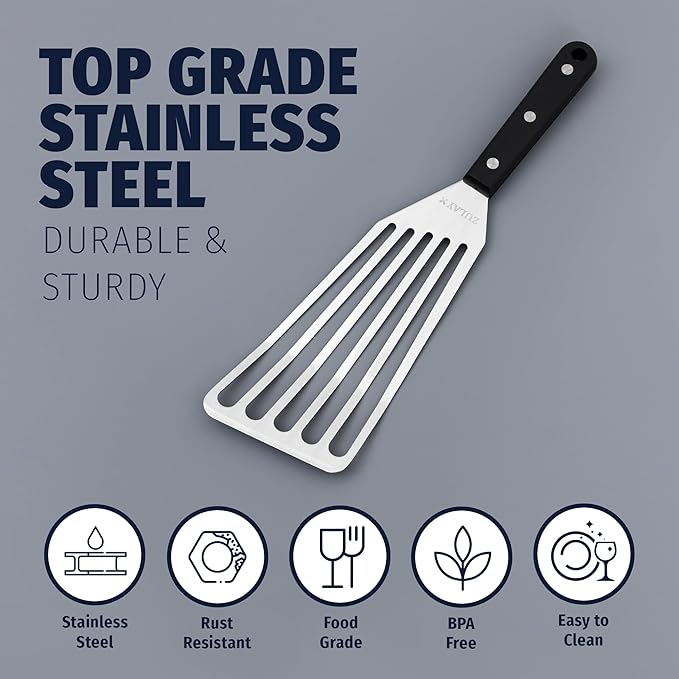 Zulay Kitchen Stainless Steel Fish Turner Spatula - 12.4??Flexible Heat-Resistant Slotted Turner for Non-Stick Cookware - Rust-Proof, Durable & Dishwasher Safe Cooking Utensil for Everyday Use