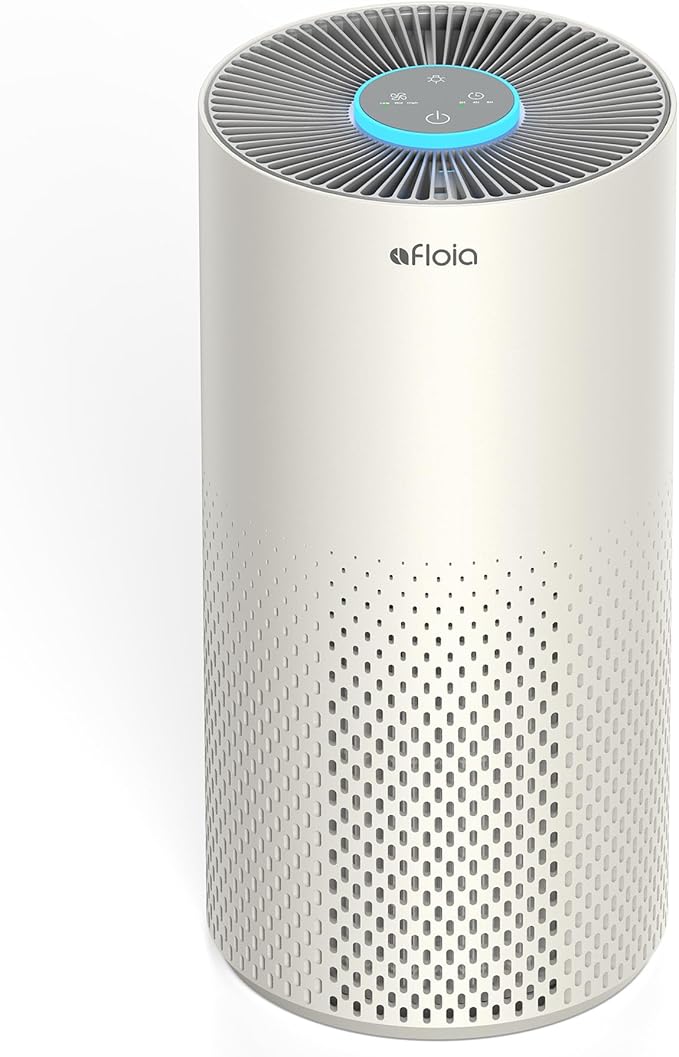 Afloia Air Purifier for Home Bedroom Large Room Up to 1076 Ft짼, 3-Stage Filter Air Purifiers for Bedroom, Remove Dander Pets Hair Pollen Mold Smoke, 7 Colors Light, Kilo Grey