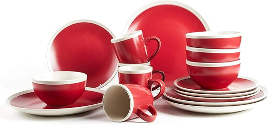 Rock Ridge Speckled Stoneware Dinnerware Set (16pc Set, Ruby and Ivory)