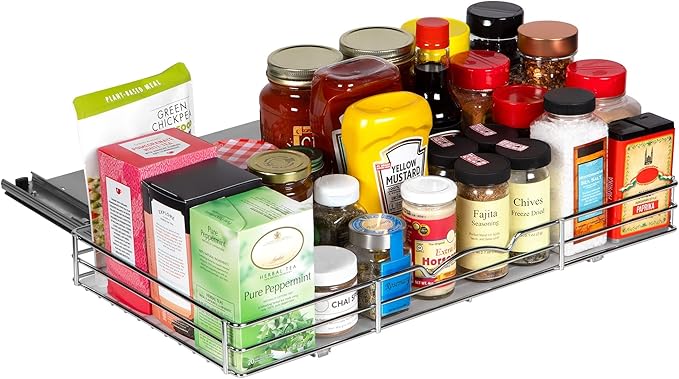 Pull Out Cabinet Organizer for Spices, Cans - Heavy Duty with Lifetime Limited Warranty- Pull Out Spice Rack- Cabinet Pull Out Shelf for Cans,Dishes, Etc, 20-3/8"Wx 10-1/2"D x 2-3/4??H, Chrome