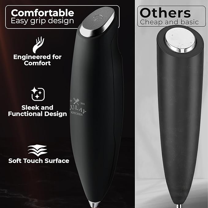 Zulay Kitchen Patented Tornado Triple Whisk Milk Frother with 4 Duracell Batteries ??Handheld Foam Maker for Coffee, Lattes, Matcha & Hot Chocolate ??Rich, Creamy Froth in Seconds
