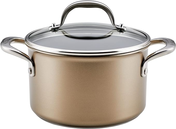 Anolon Ascend Hard Anodized Nonstick Saucepan/Saucepot and Lid - Good for All Stovetops (Gas, Glass Top, Electric & Induction), Dishwasher & Oven Safe with Stainless Steel Handle, 4 Quart - Bronze