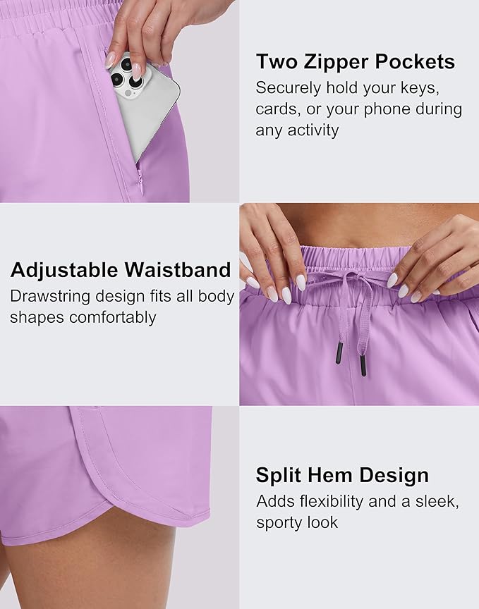 Women's 5" Running Shorts Quick Dry Sporty Athletic Gym Workout Shorts with Zipper Pockets Liner