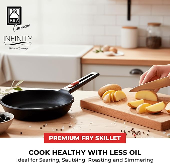BRA COOKWARE Infinity Nonstick Frying Pan | 10.2-Inch Cast Aluminum Skillet | PFOA/PFAS Free Fry Pan | All Cooktops (incl Induction) Searing Skillet | Oven Safe up to 425째F (w/o Removable Handle)