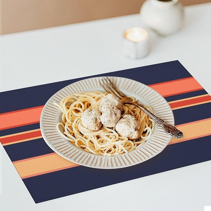 Modern Navy Coral Mango Orange Mustard Yellow Placemat, Set of 4 Heat Resistant PVC Place Mats for Kitchen Table
