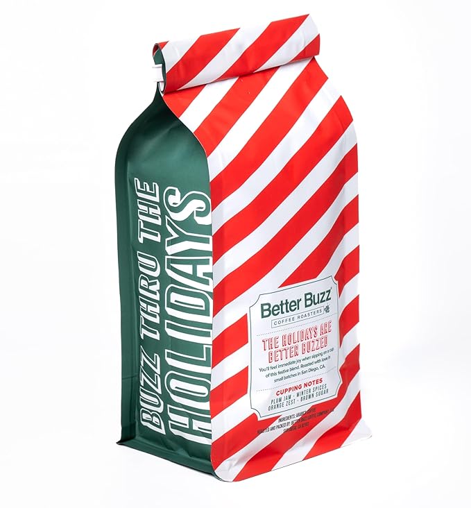 Better Buzz Coffee Roasters Holiday Blend Whole Bean Coffee Medium Roast,12 Ounce (Pack of 1), Small Batch Roasted Arabica Beans, Winter Spices and Brown Sugar Notes