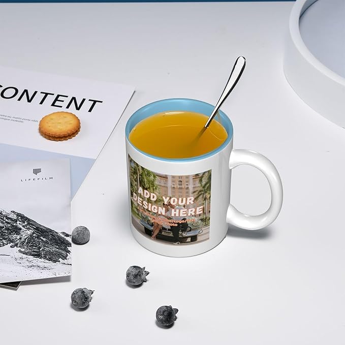 Custom Color Mugs with Partial or Full-Size Printing Customizable Photos and Text Coffee Mugs Creative Multicolor Designs Image (Partial, Sky Blue)