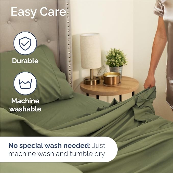 Twin XL 4 Piece Sheet Set - Cooling & Breathable Bed Sheets - Hotel Luxury Bed Sheets for Women, Men, Kids & Teens - Deep Pocket Bedding w/Easy Fit - Soft & Wrinkle Free - Twin XL Sage Green Sheets