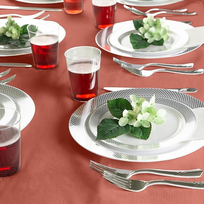 PARTY BARGAINS Disposable Table Covers, 54 x 108 Inch, Red, 3-Ply Paper & Plastic Spill-Resistant Party Tablecloths, 10 Pack