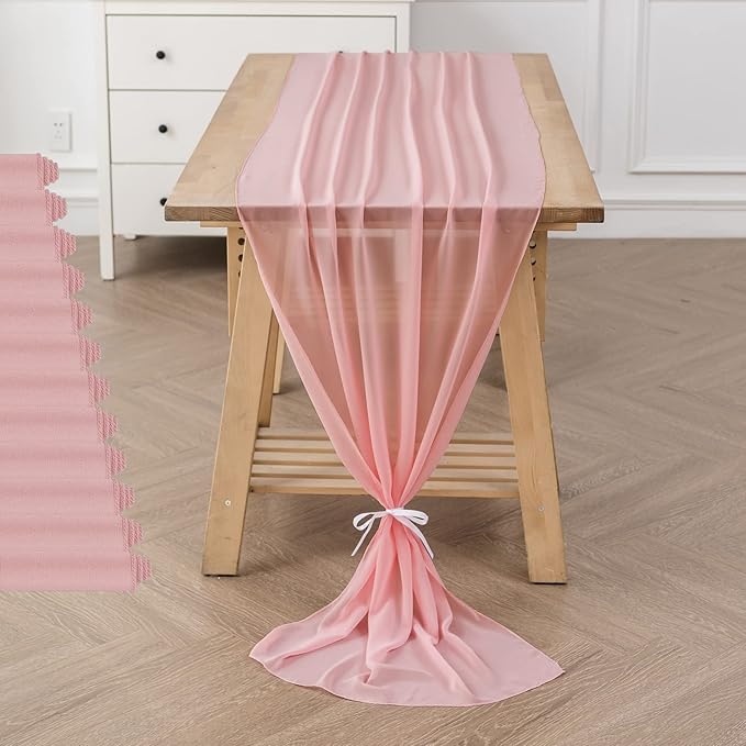 flohar 12Pack 9ft Chiffon Table Runner 14x108 Inch Sheer Romantic Table Runner for Wedding Birthday Party Bridal Shower Outdoor Decoration-Light Pink