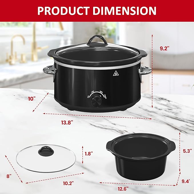 4 QT Slow Cooker, Kiss the Water Buffet Server and Warmer with 3 Heating Modes, Compact Slow Cooker, Dishwasher-Safe Removable Ceramic Pot & Tempered Glass Lid, Stainless Steel, Black