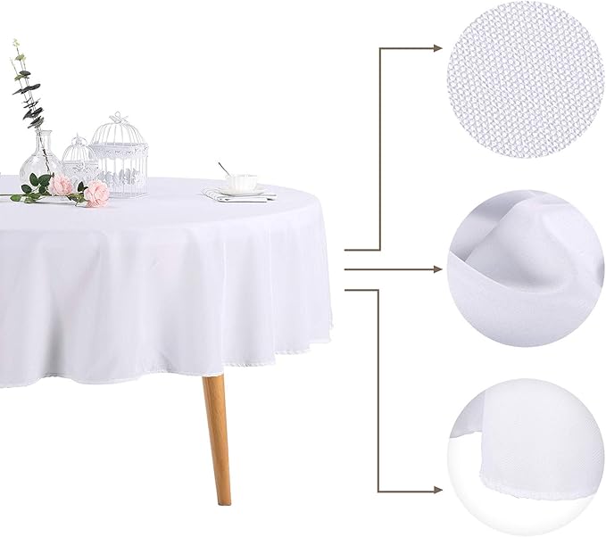 6 Pack White Round Tablecloths 90 Inches Table Cloth Stain and Wrinkle Resistant Washable Polyester Table Cover Fabric for Party, Wedding,Dining,and Banquet Decoration