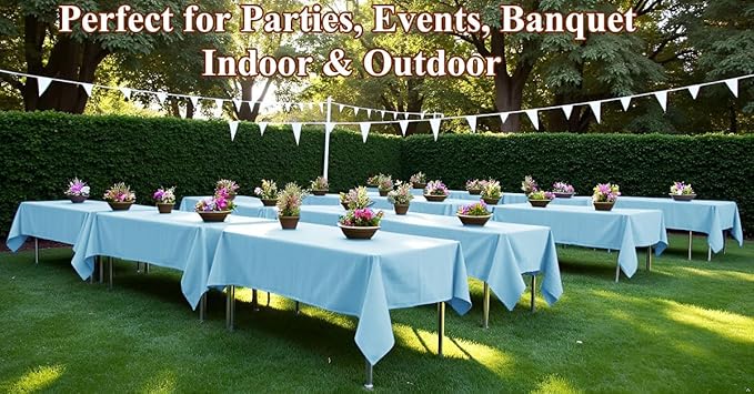 [6 Pack] Light Blue Paper Tablecloth Disposable for Rectangle Tables, 54 X 108 Inch Party Table Cover with Plastic Backing, Waterproof 3 Ply Table Cloth for Easter Wedding Baby Shower Indoor Outdoor