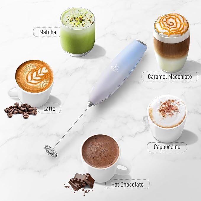 Zulay Kitchen Milk Frother Handheld Electric Whisk with AA Duracell Batteries ??Durable Drink Mixer for Coffee, Lattes, Cappuccinos & More - Cloud