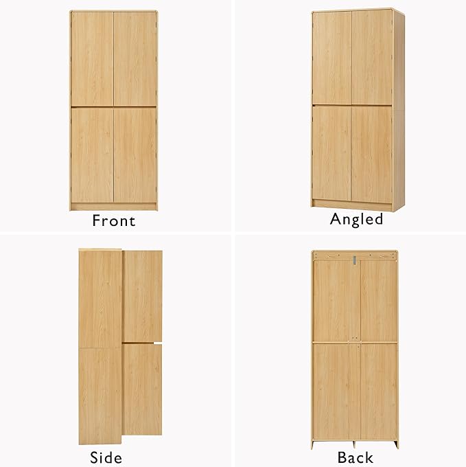 72" Tall Farmhouse Kitchen Pantry Cabinet with 8 Door Shelves, Curved Design Storage Cabinet with 3 Adjustable Shelves, Hidden Drawer, Versatile Cupboard for Kitchen, Dining & Bathroom (Nature)